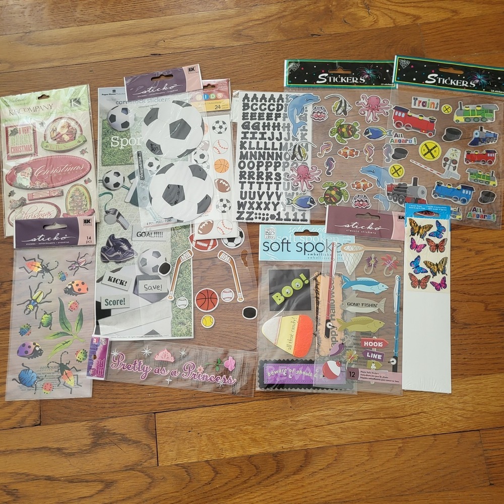 Lot‎ Of Scrapbooking Craft Stickers Soccer Fishing Halloween Trains